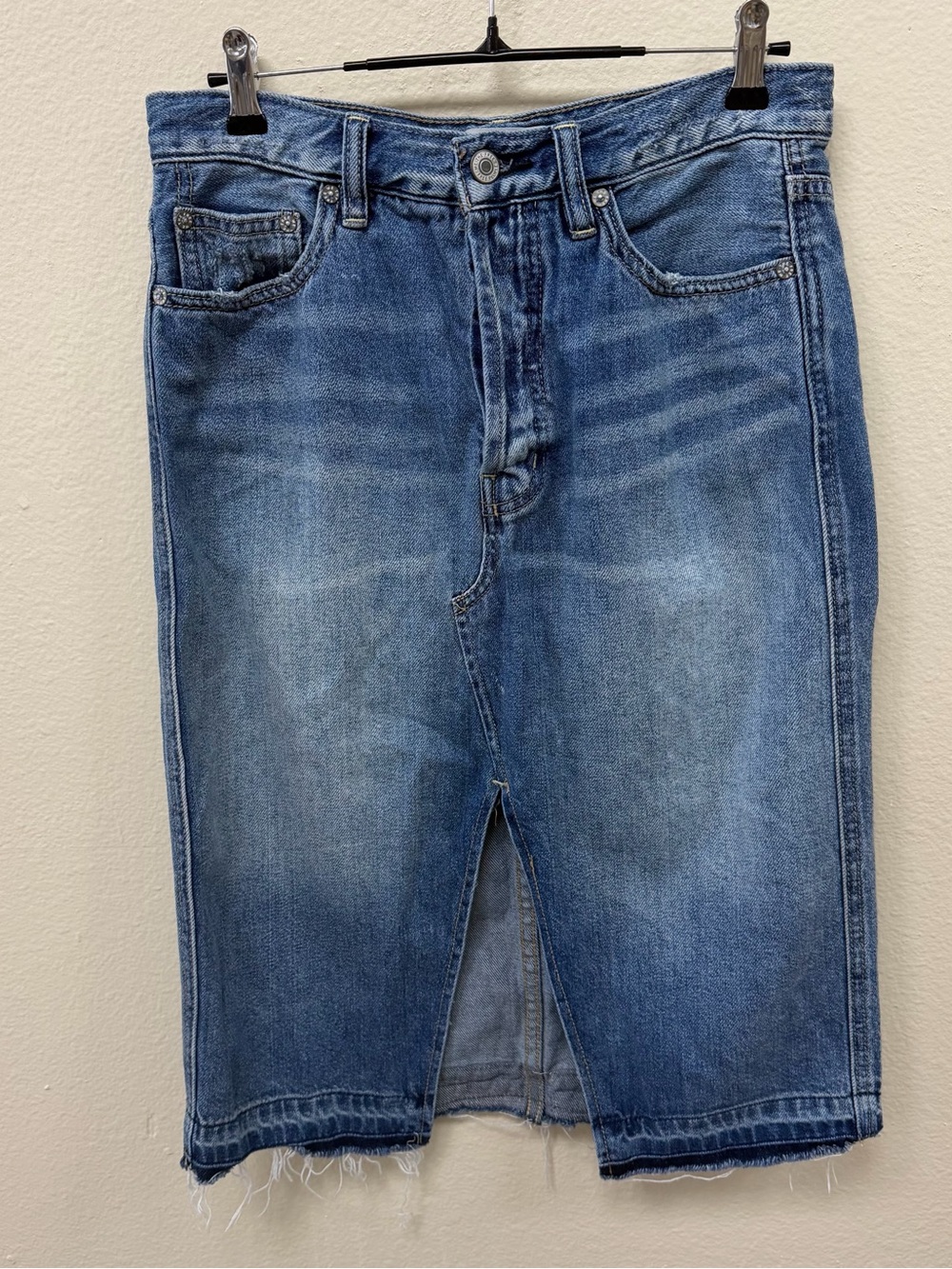 We the Free Denim Midi Skirt with Front Slit - Blue